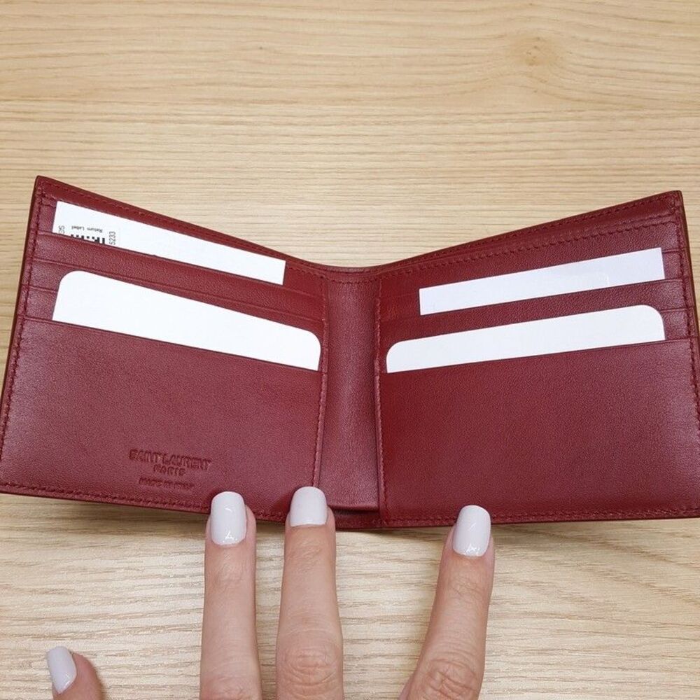 SAINT LAURENT Billfold Wallet Mens Dark Red Patent Leather East West Bifold - Picture 3 of 7